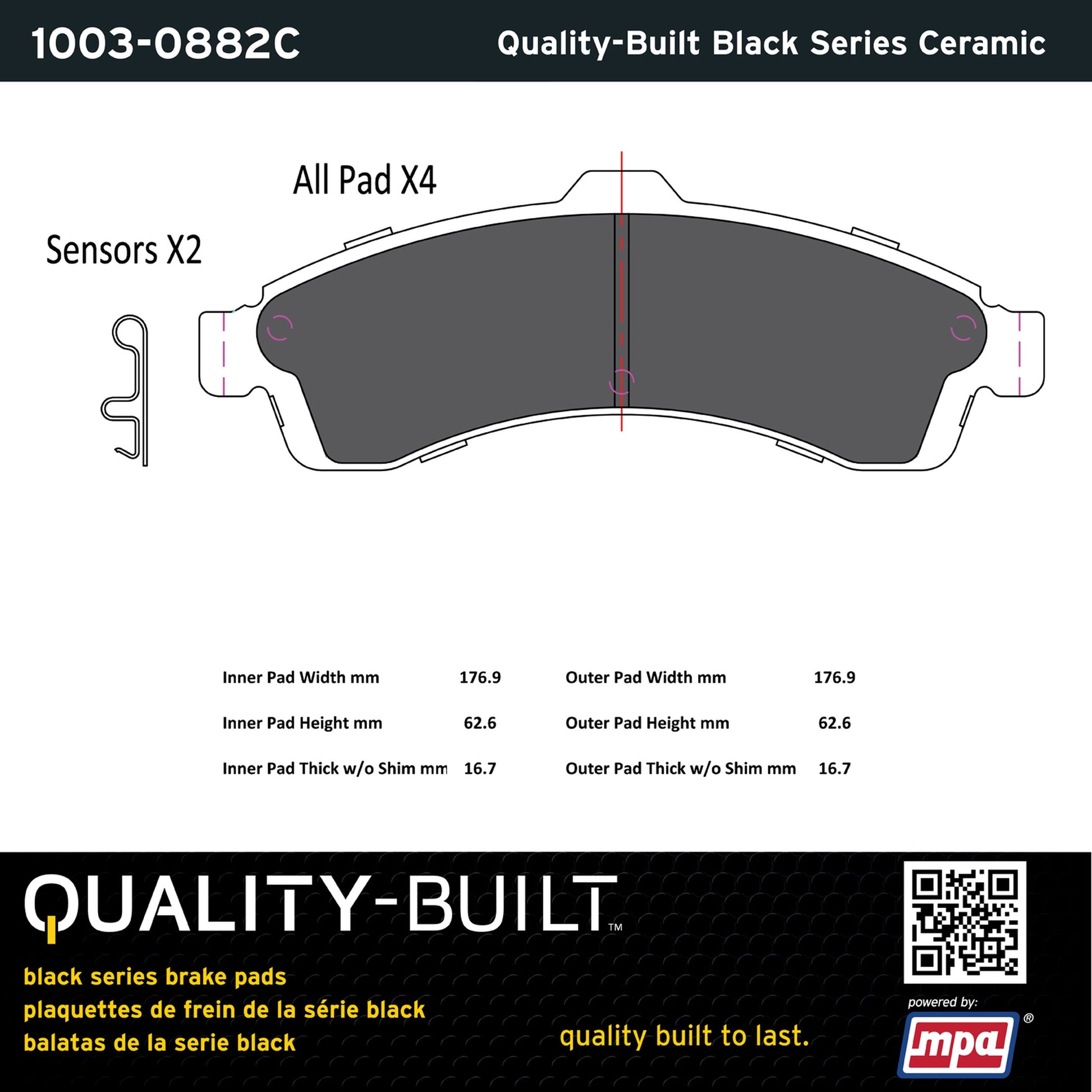 Quality-Built Black Series Ceramic Brake Pads 1003-0882C