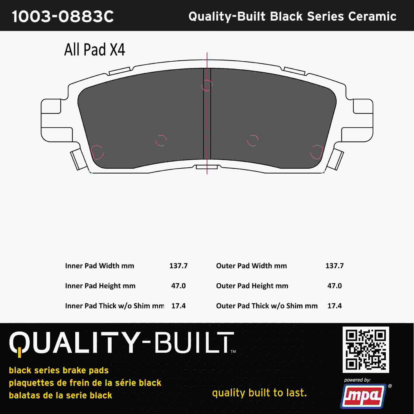 Quality-Built Black Series Ceramic Brake Pads 1003-0883C