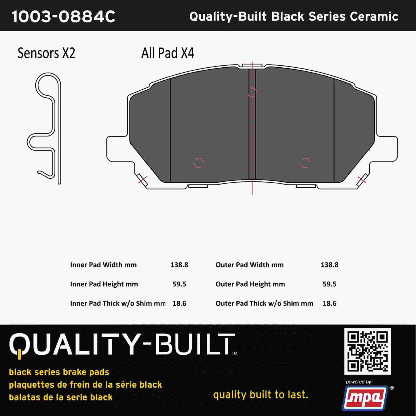 Quality-Built Black Series Ceramic Brake Pads 1003-0884C