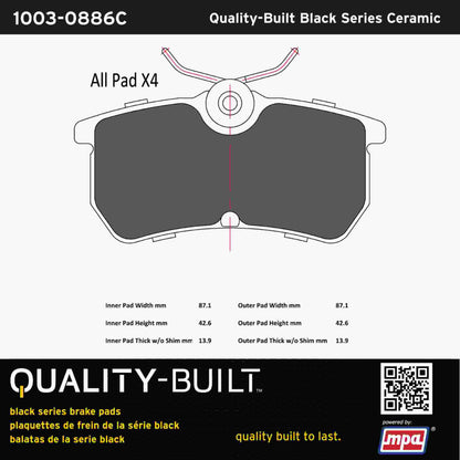 Quality-Built Black Series Ceramic Brake Pads 1003-0886C