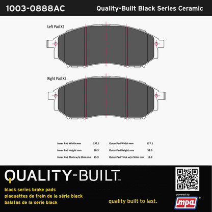 Quality-Built Black Series Ceramic Brake Pads 1003-0888AC