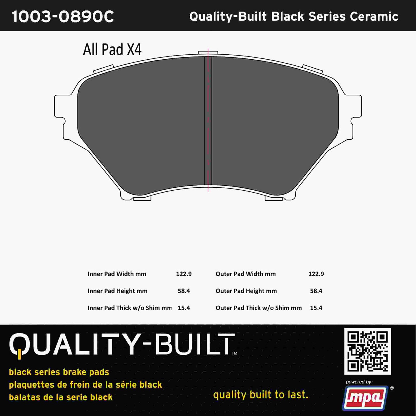 Quality-Built Black Series Ceramic Brake Pads 1003-0890C