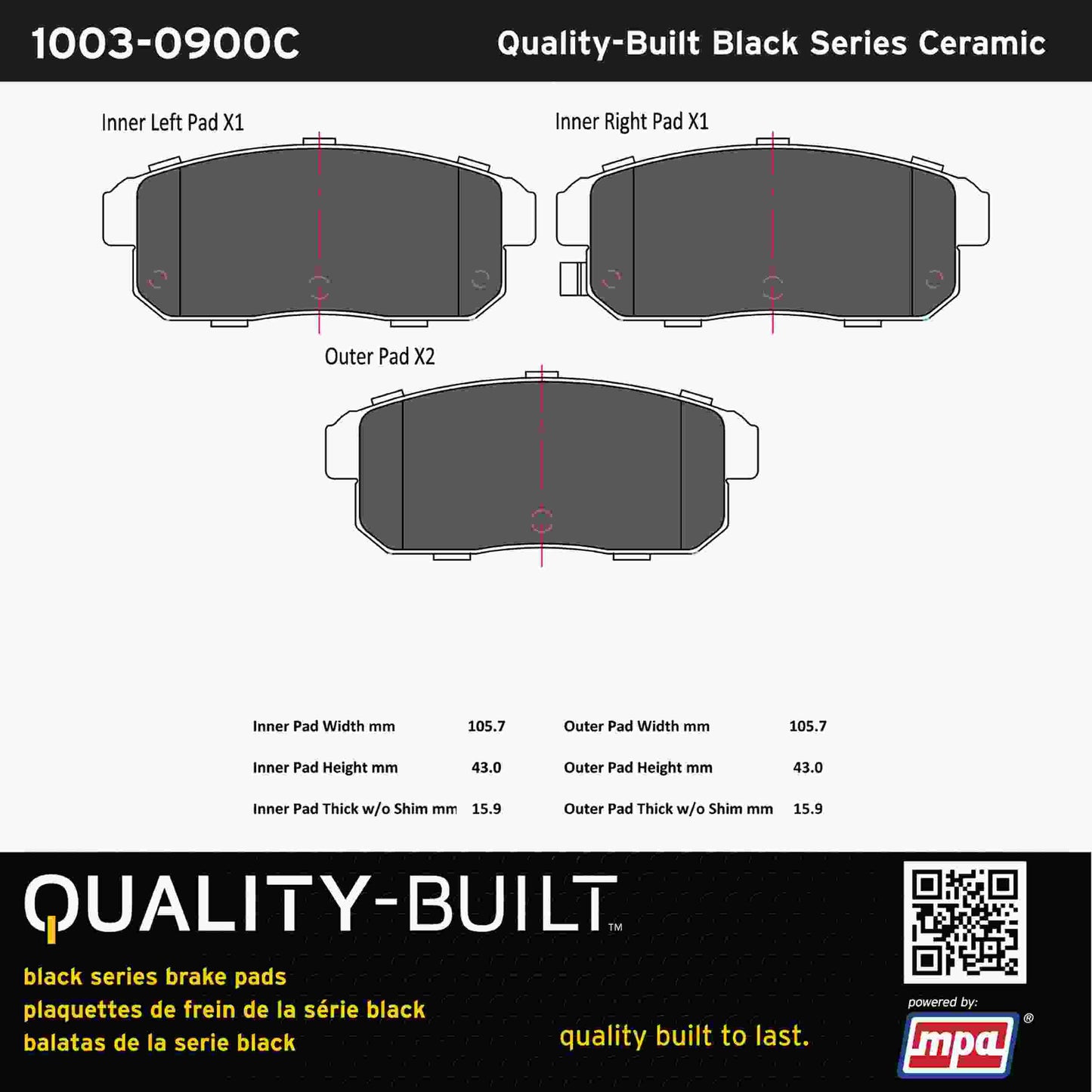 Quality-Built Black Series Ceramic Brake Pads 1003-0900C