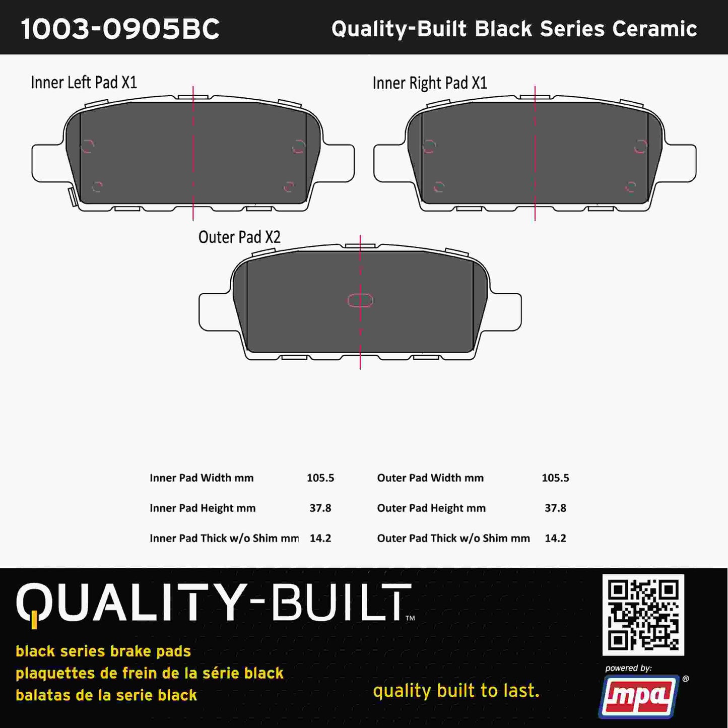 Quality-Built Black Series Ceramic Brake Pads 1003-0905BC