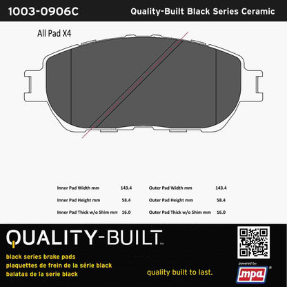 Quality-Built Black Series Ceramic Brake Pads 1003-0906C