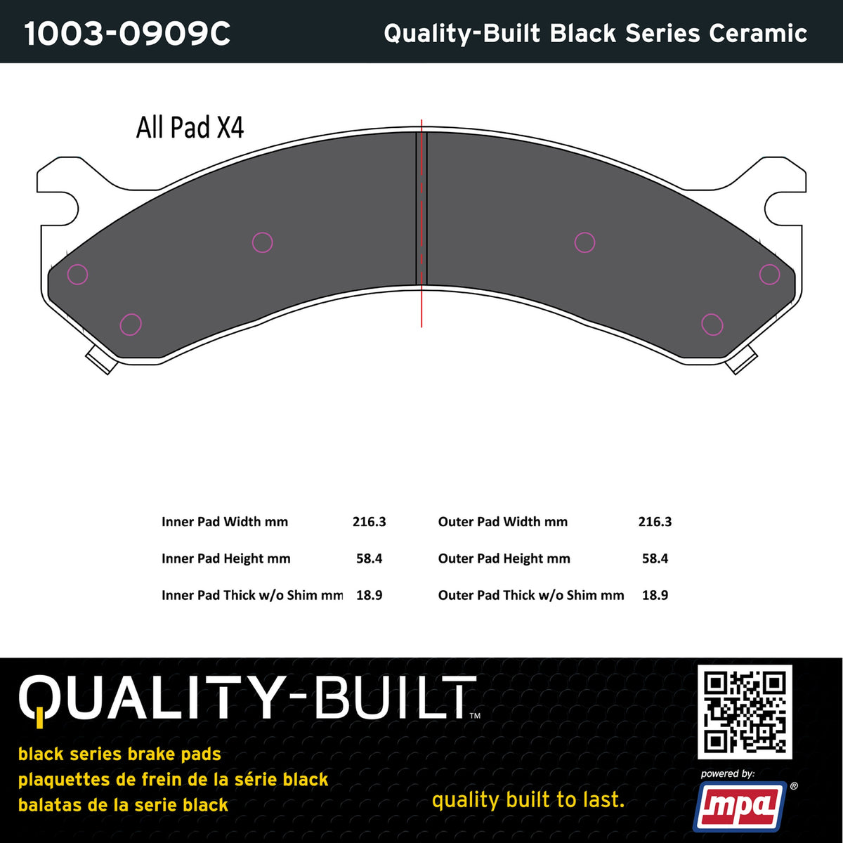 Quality-Built Black Series Ceramic Brake Pads 1003-0909C