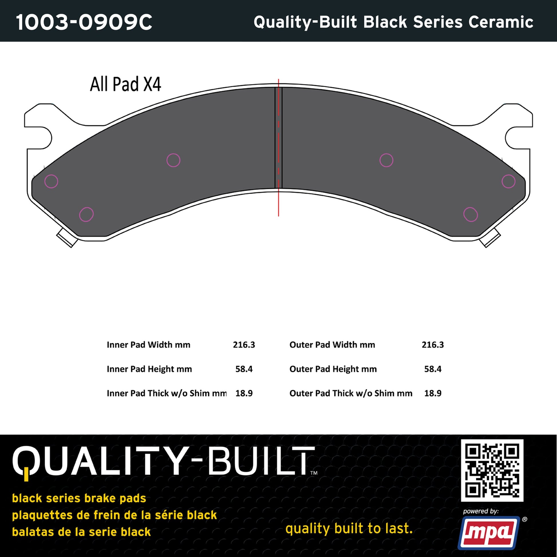 Quality-Built Black Series Ceramic Brake Pads 1003-0909C