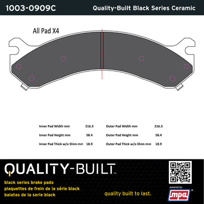 Quality-Built Black Series Ceramic Brake Pads 1003-0909C