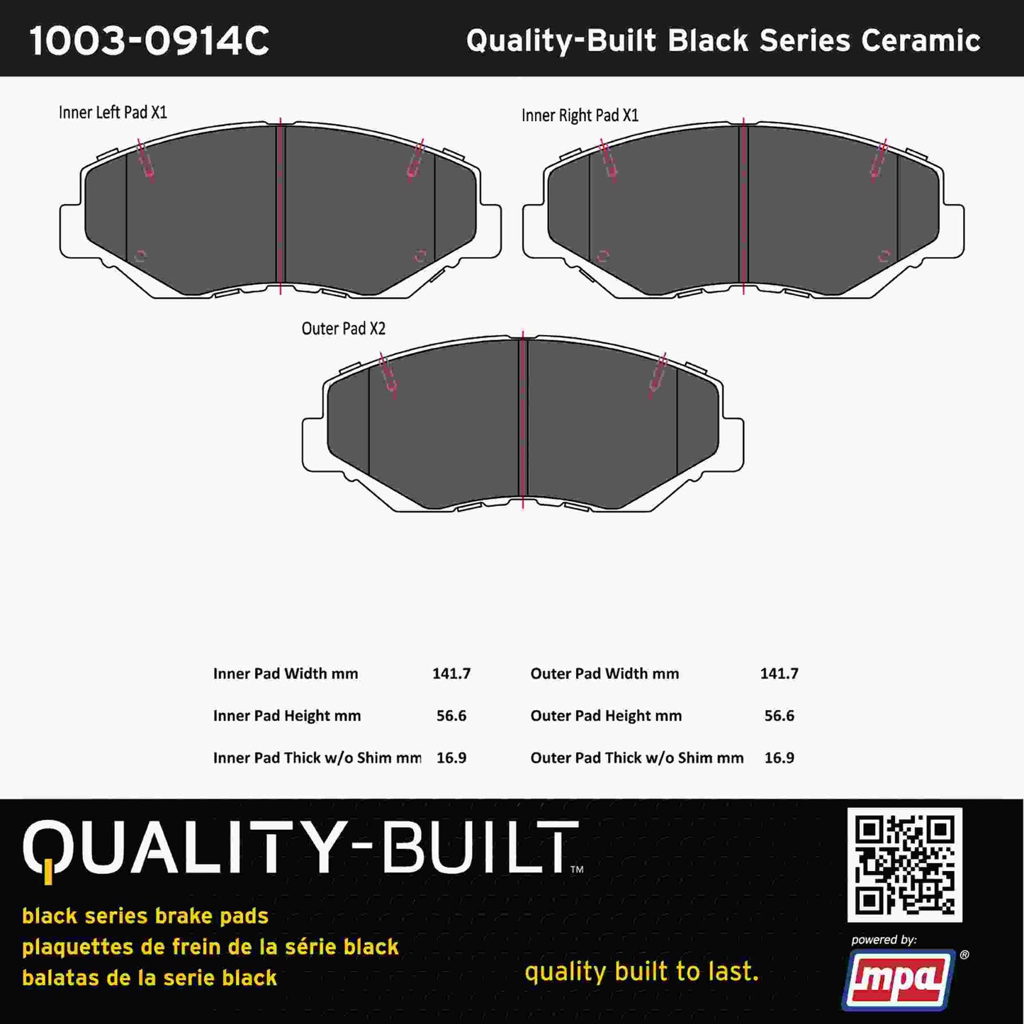 Quality-Built Black Series Ceramic Brake Pads 1003-0914C