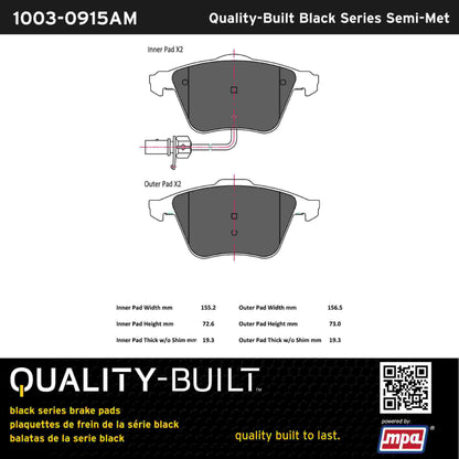Quality-Built Black Series Semi-Metallic Brake Pads 1003-0915AM