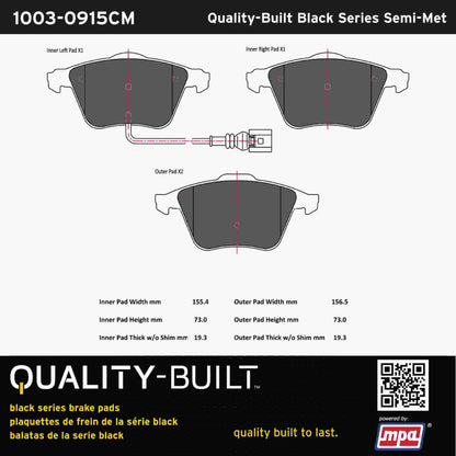 Quality-Built Black Series Semi-Metallic Brake Pads 1003-0915CM