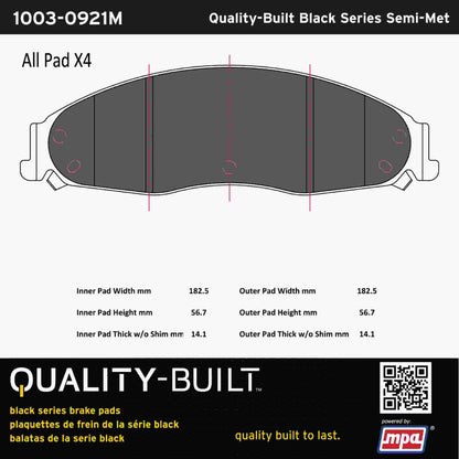 Quality-Built Black Series Semi-Metallic Brake Pads 1003-0921M