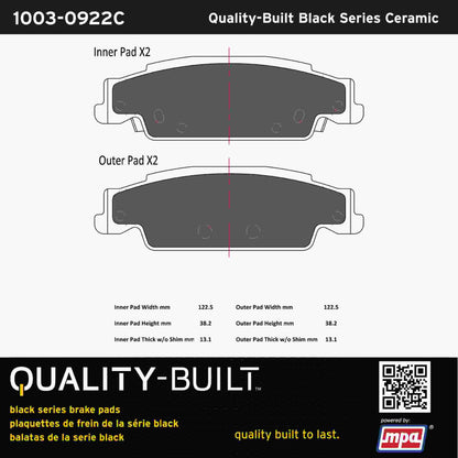 Quality-Built Black Series Ceramic Brake Pads 1003-0922C