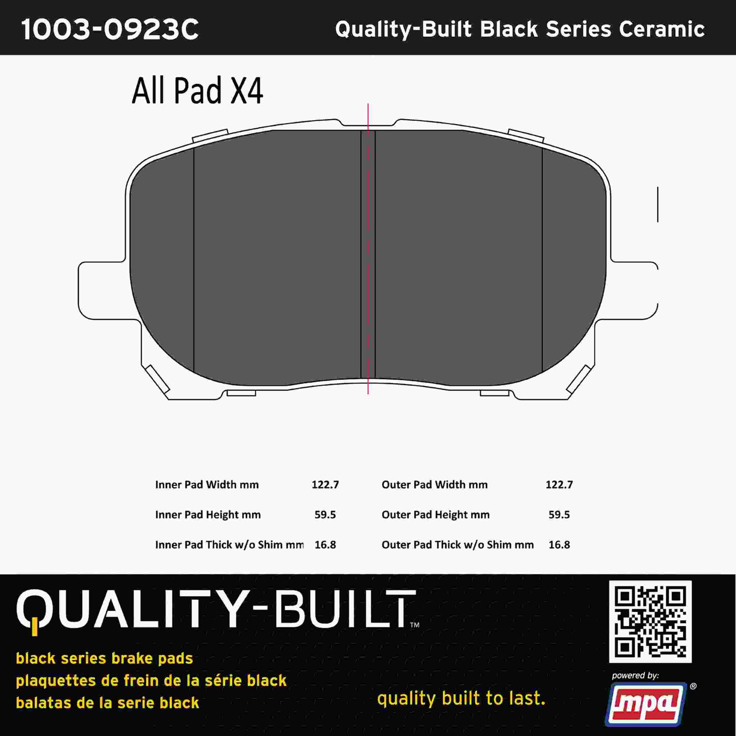 Quality-Built Black Series Ceramic Brake Pads 1003-0923C