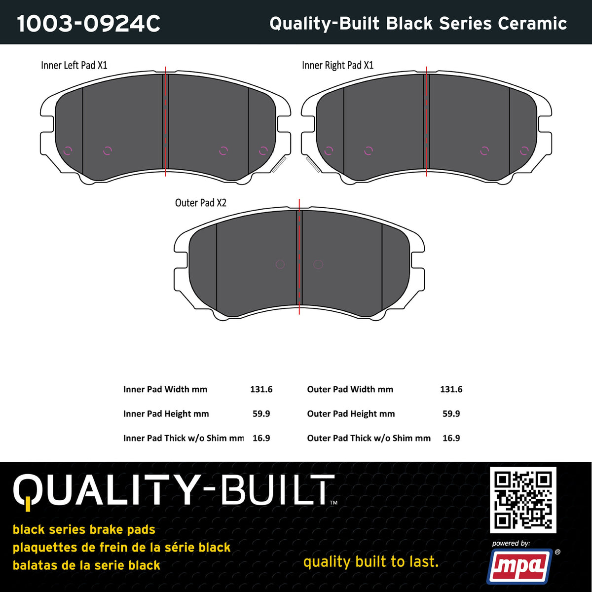 Quality-Built Black Series Ceramic Brake Pads 1003-0924C