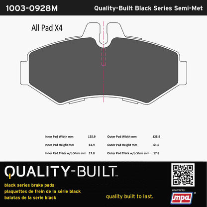 Quality-Built Black Series Semi-Metallic Brake Pads 1003-0928M