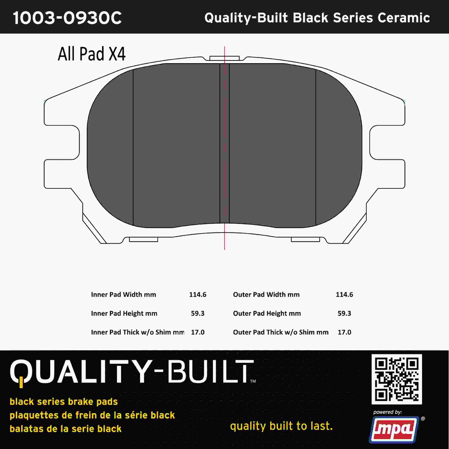 Quality-Built Black Series Ceramic Brake Pads 1003-0930C