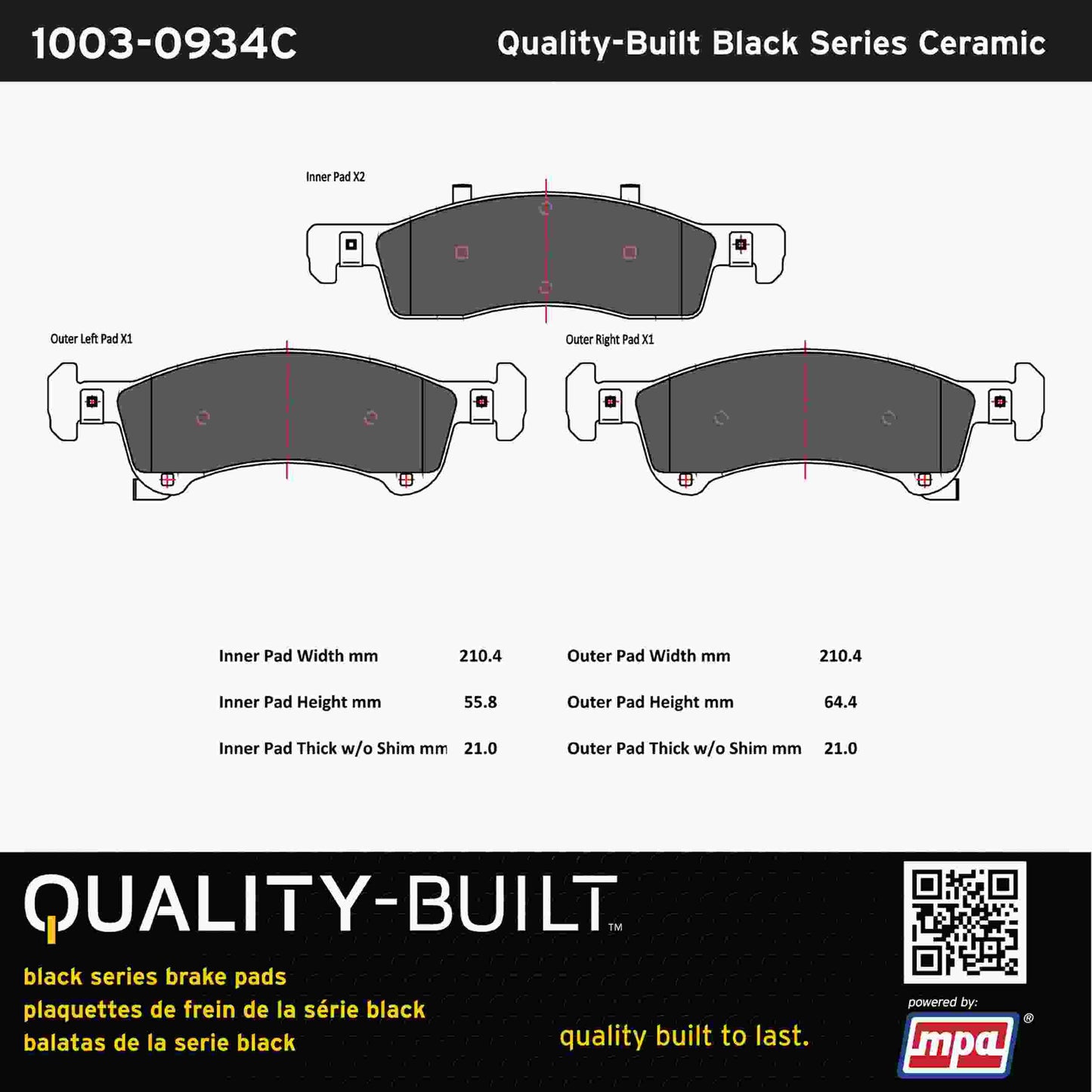 Quality-Built Black Series Ceramic Brake Pads 1003-0934C