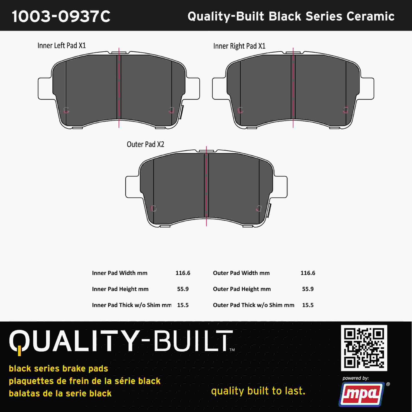 Quality-Built Black Series Ceramic Brake Pads 1003-0937C