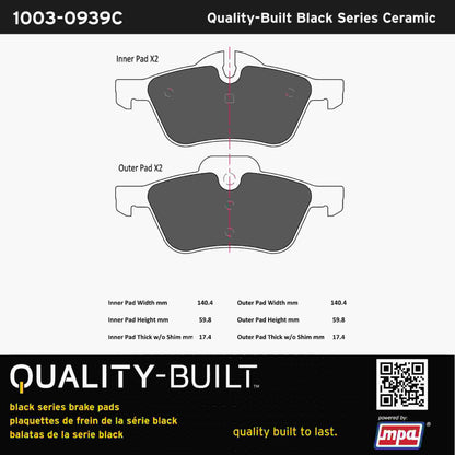 Quality-Built Black Series Ceramic Brake Pads 1003-0939C
