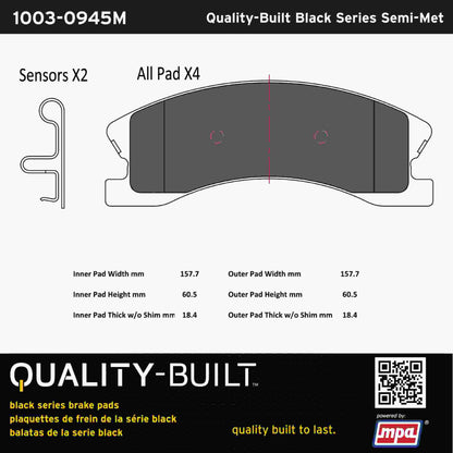 Quality-Built Black Series Semi-Metallic Brake Pads 1003-0945M