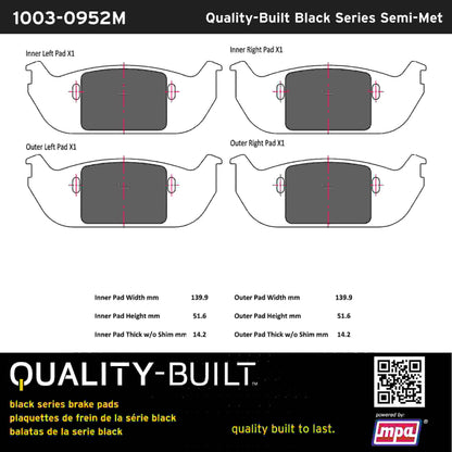 Quality-Built Black Series Semi-Metallic Brake Pads 1003-0952M