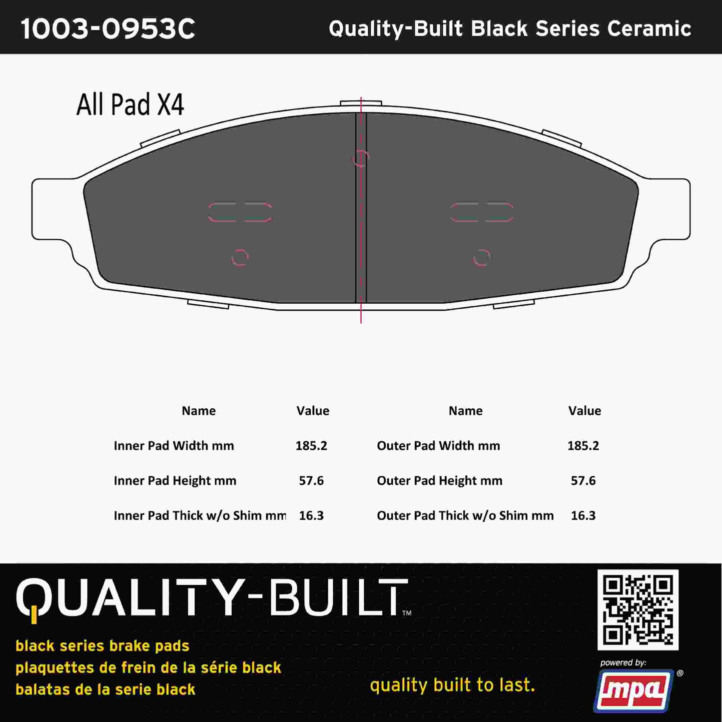 Quality-Built Black Series Ceramic Brake Pads 1003-0953C