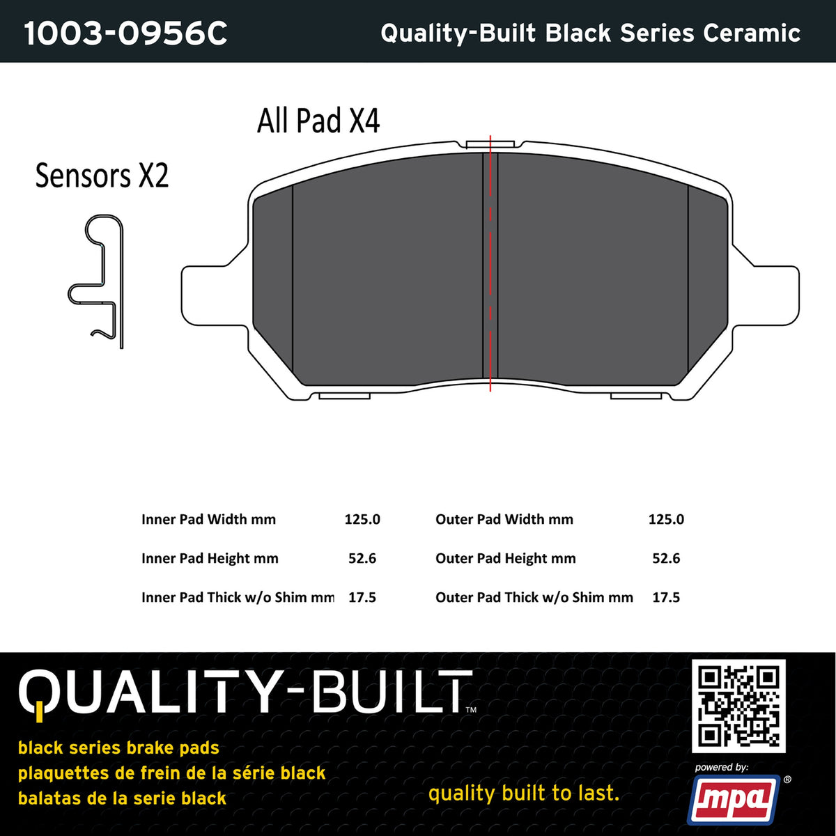 Quality-Built Black Series Ceramic Brake Pads 1003-0956C