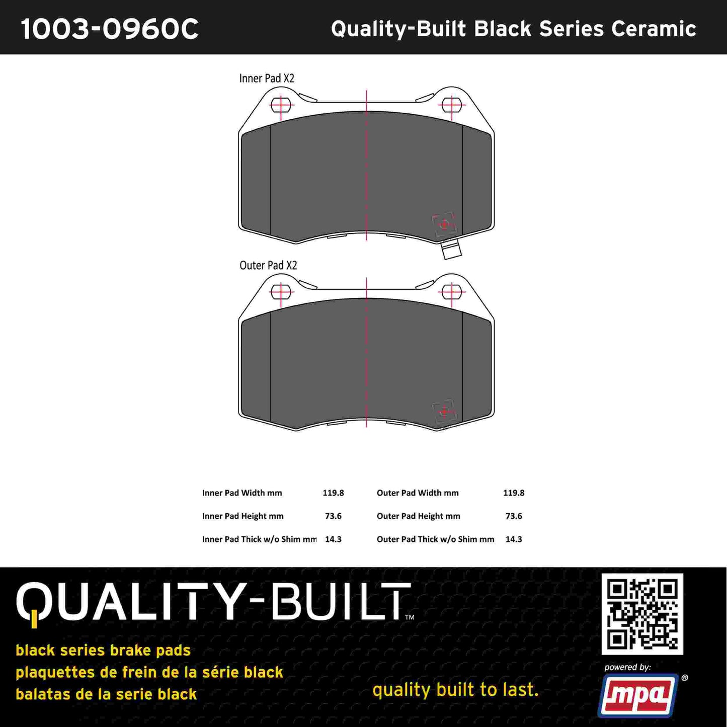 Quality-Built Black Series Ceramic Brake Pads 1003-0960C