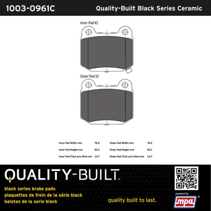 Quality-Built Black Series Ceramic Brake Pads 1003-0961C