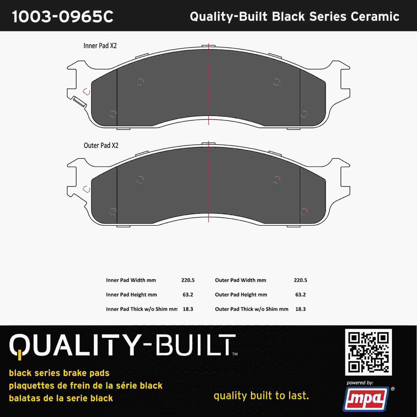 Quality-Built Black Series Ceramic Brake Pads 1003-0965C