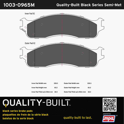Quality-Built Black Series Semi-Metallic Brake Pads 1003-0965M