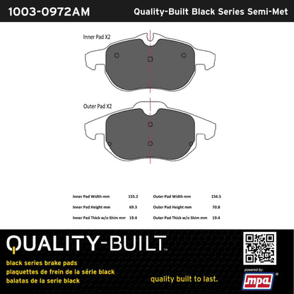 Quality-Built Black Series Semi-Metallic Brake Pads 1003-0972AM