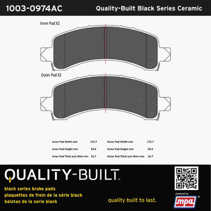 Quality-Built Black Series Ceramic Brake Pads 1003-0974AC