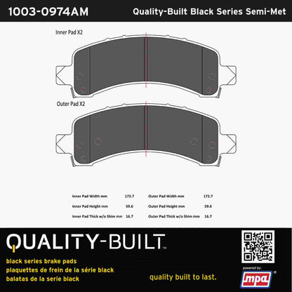 Quality-Built Black Series Semi-Metallic Brake Pads 1003-0974AM