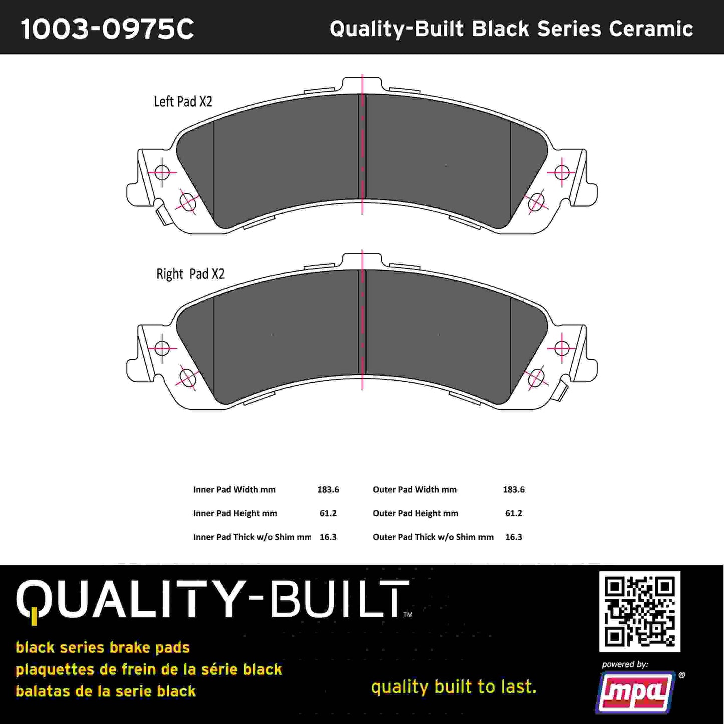 Quality-Built Black Series Ceramic Brake Pads 1003-0975C
