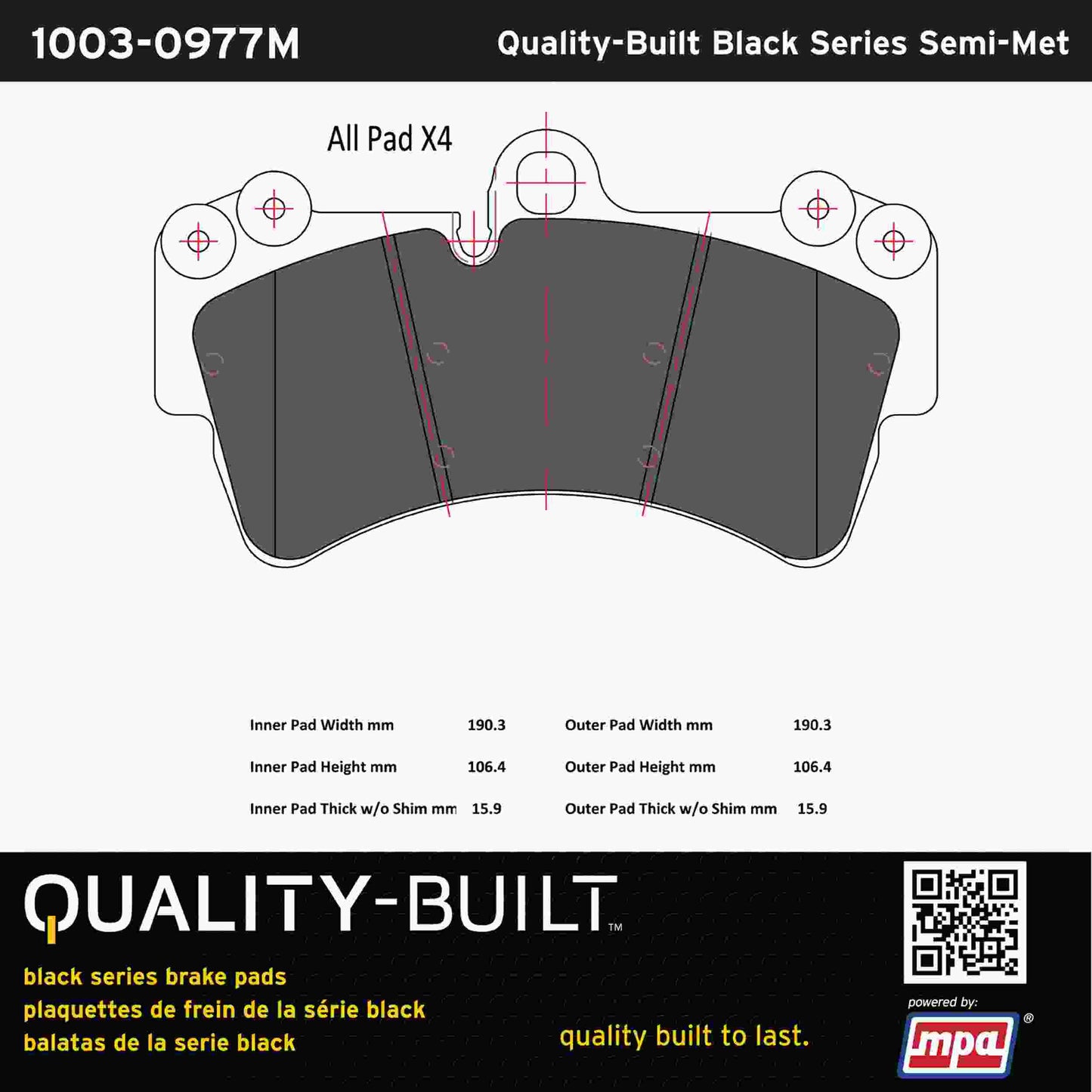 Quality-Built Black Series Semi-Metallic Brake Pads 1003-0977M