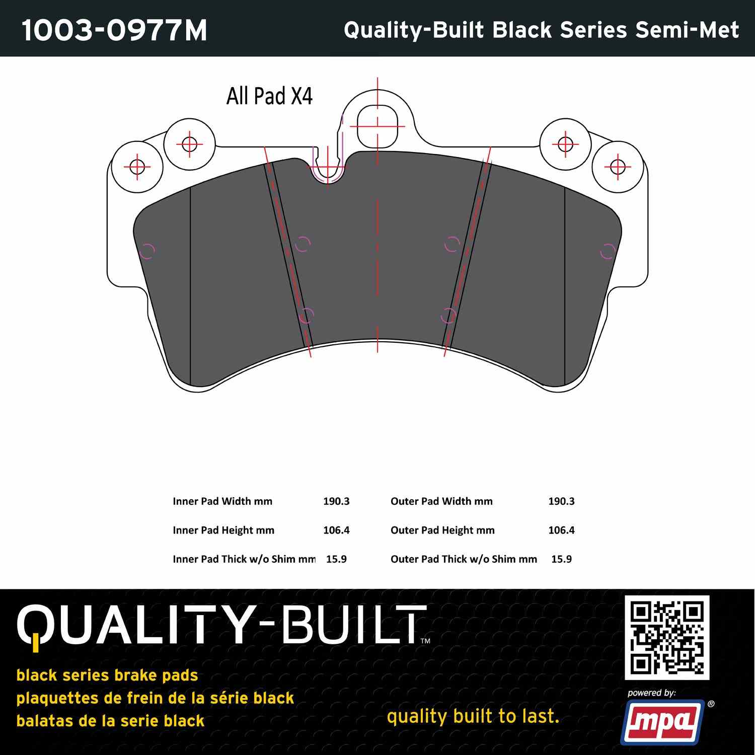 Quality-Built Black Series Semi-Metallic Brake Pads 1003-0977M