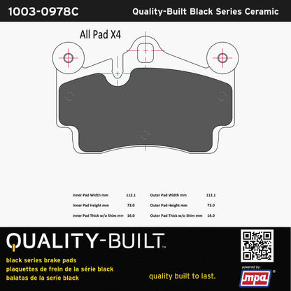 Quality-Built Black Series Ceramic Brake Pads 1003-0978C