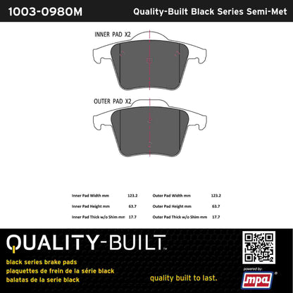 Quality-Built Black Series Semi-Metallic Brake Pads 1003-0980M