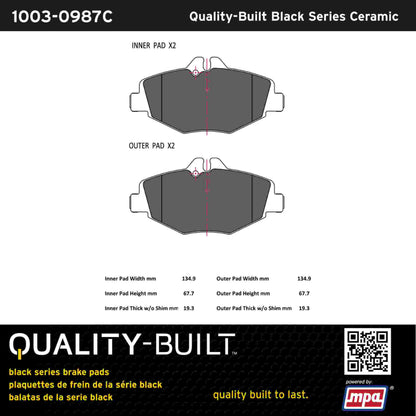 Quality-Built Black Series Ceramic Brake Pads 1003-0987C