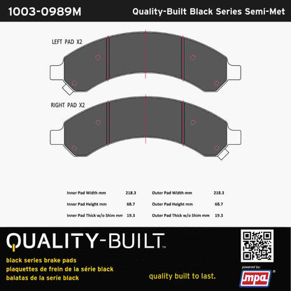 Quality-Built Black Series Semi-Metallic Brake Pads 1003-0989M