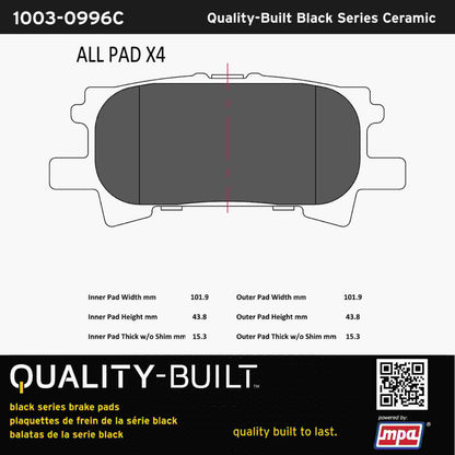 Quality-Built Black Series Ceramic Brake Pads 1003-0996C