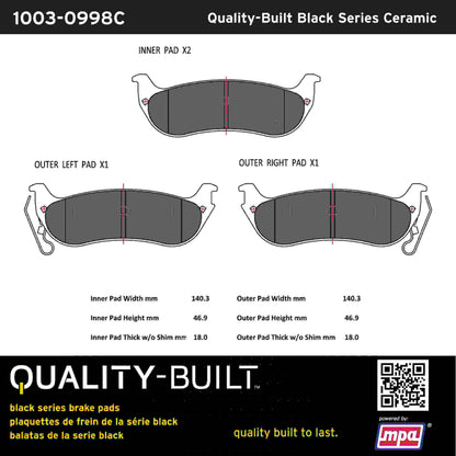 Quality-Built Black Series Ceramic Brake Pads 1003-0998C