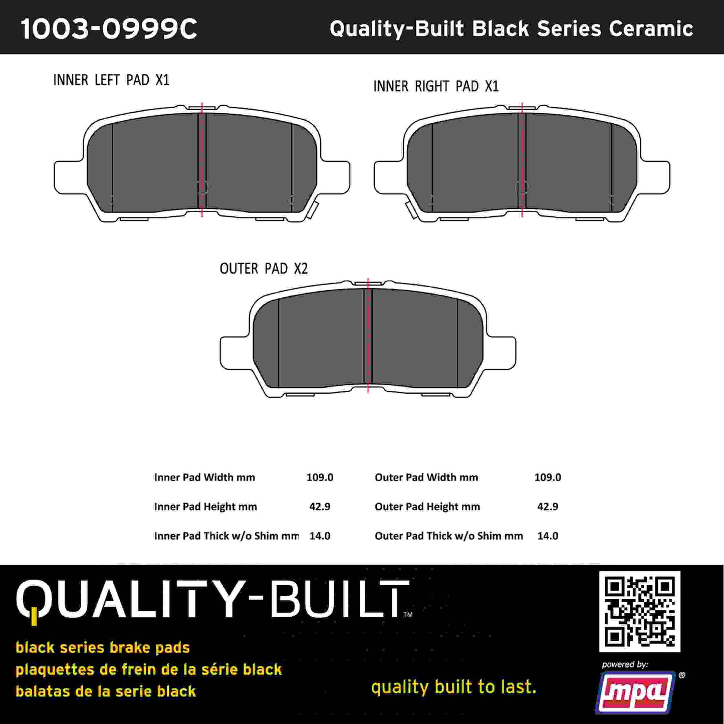 Quality-Built Black Series Ceramic Brake Pads 1003-0999C