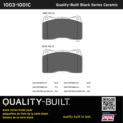 Quality-Built Black Series Ceramic Brake Pads 1003-1001C