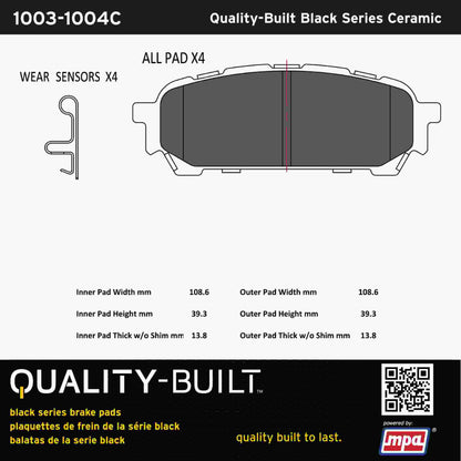 Quality-Built Black Series Ceramic Brake Pads 1003-1004C