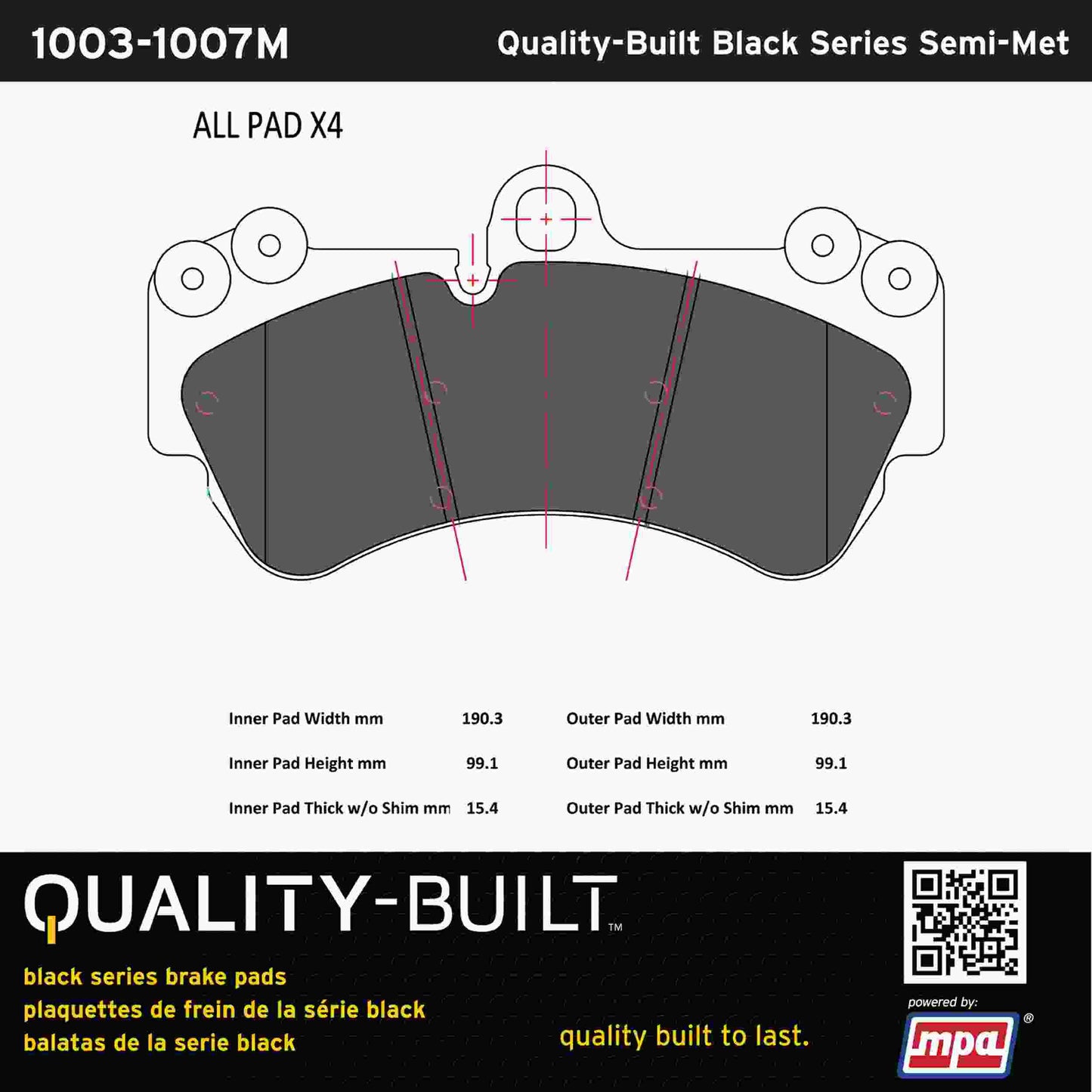 Quality-Built Black Series Semi-Metallic Brake Pads 1003-1007M