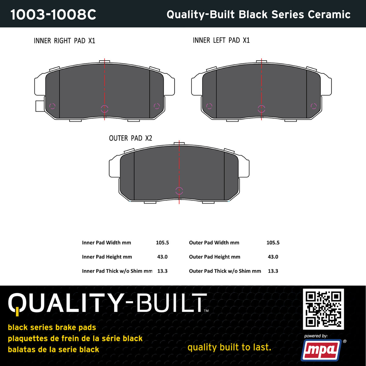 Quality-Built Black Series Ceramic Brake Pads 1003-1008C