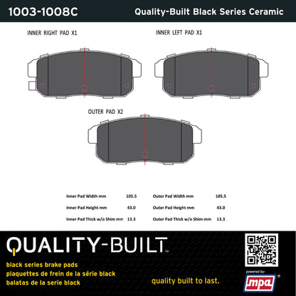 Quality-Built Black Series Ceramic Brake Pads 1003-1008C